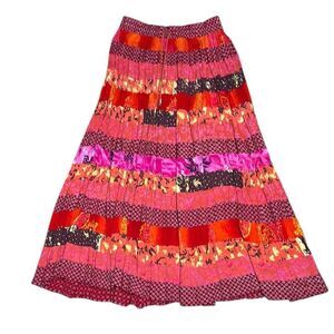 Vintage women’s maxi skirt tiered floral bohemian patchwork one size colorful